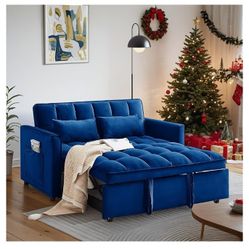 Convertible Sofa Bed, Pull Out Couch with Side Pockets, 3 in 1 Velvet Fabric Loveseat Sleeper Sofa Bed, Brand New!!!