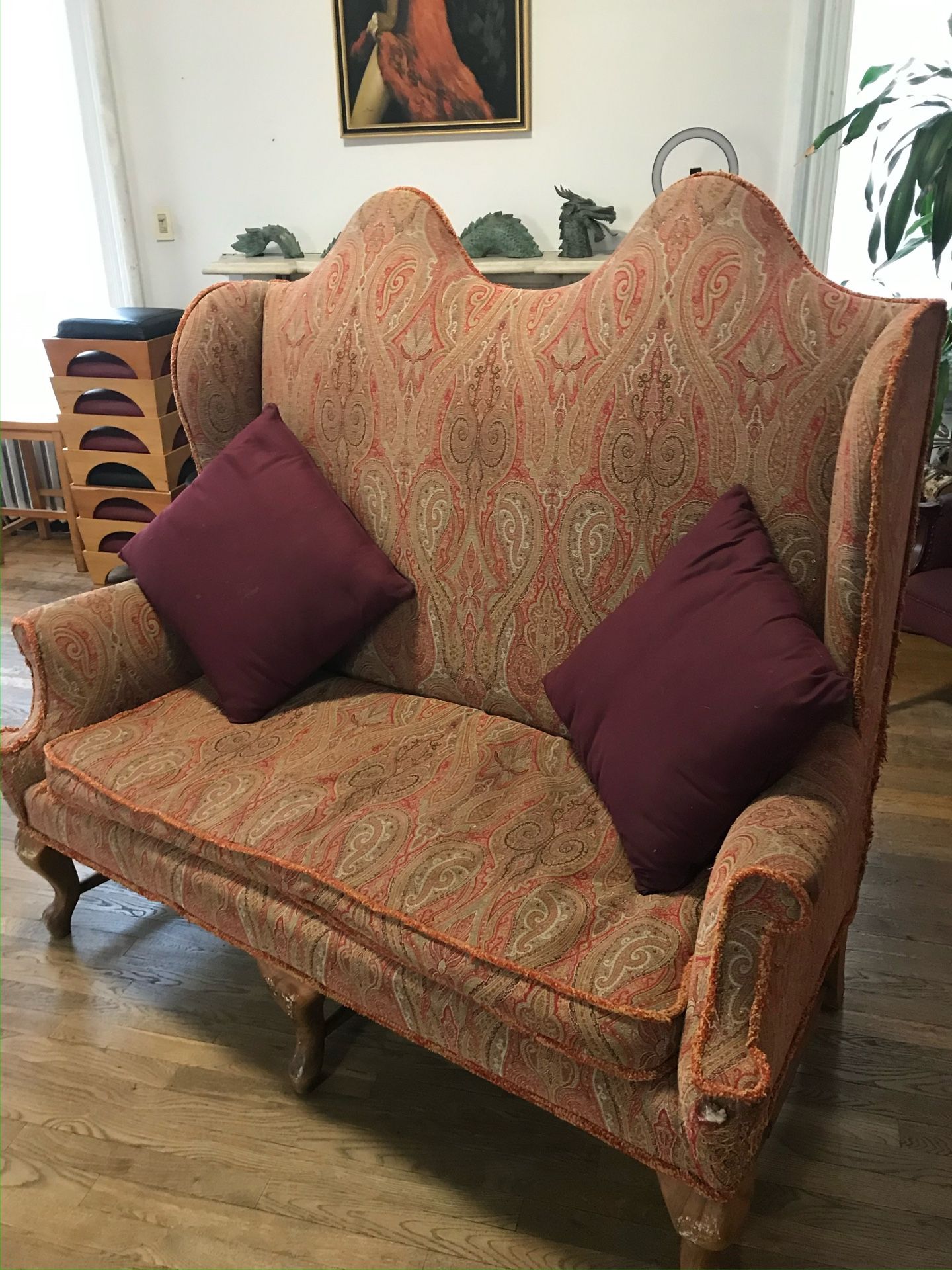 Vintage High-Back Winged Loveseat