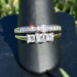 14k White Gold 2.02 CTW Princess Cut Diamond Engagement & Wedding Ring 11 size