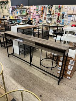 VASAGLE 70.9" Console Table with Outlet w/ Shelves - Greige / Black