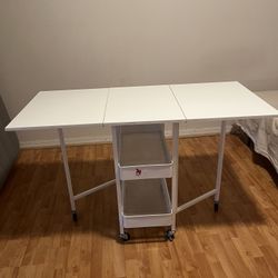 White Folding Extendable Table with Wheels – Multi-Purpose