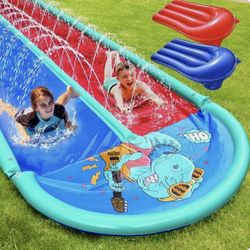 Slip and Slide - Water Slide Lawn with Double Lane for Kids Backyards, 20 x 6 ft, with 2 Body Boards, Summer Water Slides for Kids Backyard with Sprin