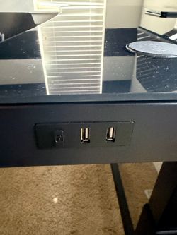 Black Desk with Built-In USB Ports and Wireless Charger