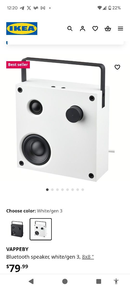 Ikea VAPPEBY
Bluetooth speaker, white/gen 3, 8x8 "