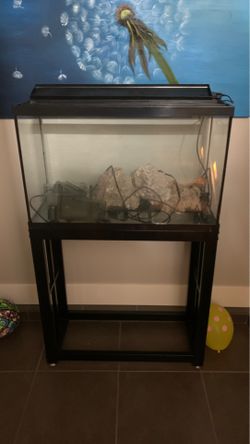 30 gallon fish tank with stand + coral rocks and accessories