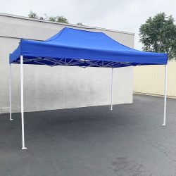 New In Box $130 Heavy-Duty 10x15 ft Popup Canopy Tent Instant Shade with Carry Bag, White/Blue 
