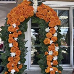 Marigold Floral Arch with Cross – Perfect for Day of the Dead or Memorial 