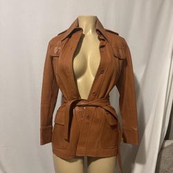 Vintage 70s Tan leather trench coat With Belt