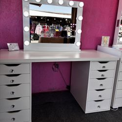 Large Vanity Desk And LED mirror.