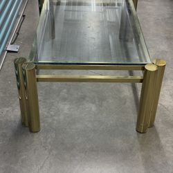 Vintage Brass & Glass Coffee Table – Modern / Hollywood Regency Style