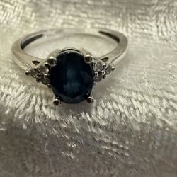 Sapphire (9/10 ct. t.w.) and Diamond Accent Ring in 14k White Gold