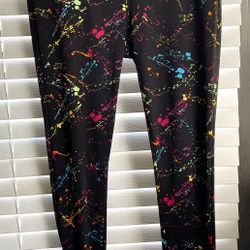 Tipsy Elves Leggings - Women's - Size Medium - Black w/Multicolor Paint Splatter