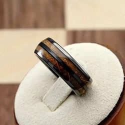  Black Ceramic with Hawaiian Koa Wood  Ring Comfort Fit 8mm(Oval Style) Size 10
