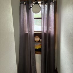 Gray Sheer Curtain Panels & Curtain Rod