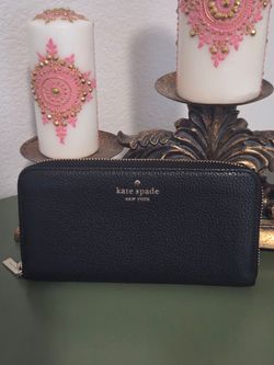 Kate Spade Black Pebbled Leather Zip-Around Wallet