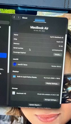 Macbook air 2023 15inch 16gb m2 chip 256ssd