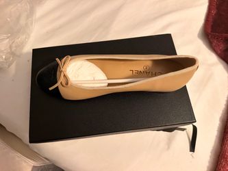 Chanel Ballet Flats Beige Black Cap Toe