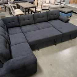 New! Premium Sectional sofa bed. Dark Blue sofa with pull-out bed, sofa bed, sectional sofa bed with storage chaise. Sectionals, large sofa, couch