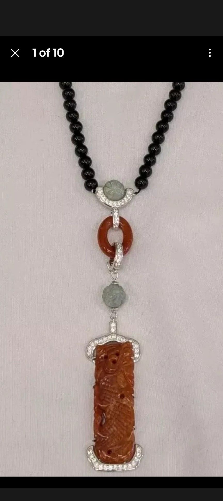 Jade Of Yesteryear 925 Nephrite,Green,And Red Jade Pendant Necklace