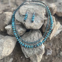 Hematic/Turquoise Necklace, And Earrings Set