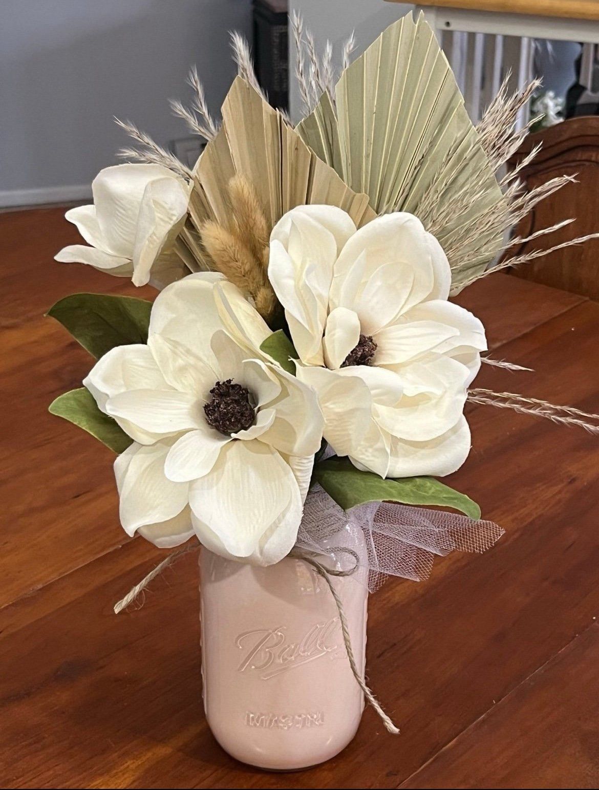 BOHO MAGNOLIA RUSTIC chalk painted mason jar centerpiece wedding gift