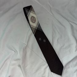 Vintage 69s Penney's Towncraft Necktie Black White Plaid Medallion Retro Skinny