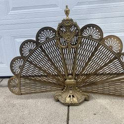 Vintage Brass Fan Fireplace Screen 