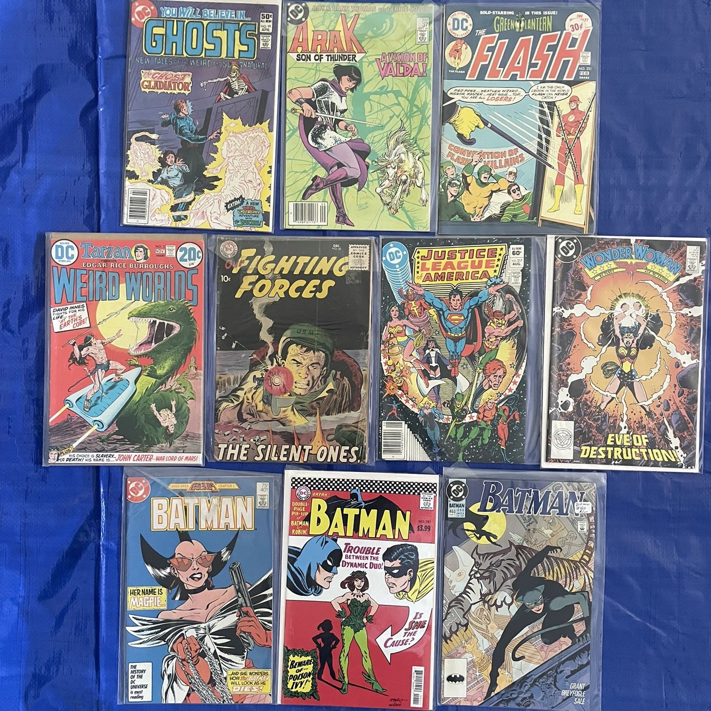 Lot Of 10 DC Comic Books 1950s, 1970s, 1980s, 2010s Batman, Wonder Women, Justice League, Flash, Weird Worlds
