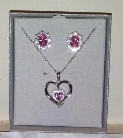 Sterling Silver And Diamond Necklace And Earring Set