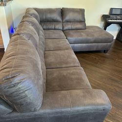 Gray Couch - Fax Suede with Chaise Lounge