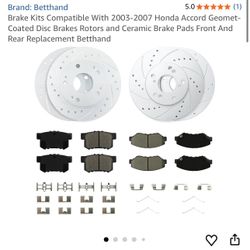 Brake Kits Compatible With 2003-2007 Honda Accord Geomet-Coated Disc Brakes Rotors and Ceramic Brake Pads Front And Rear Replacement Betthand