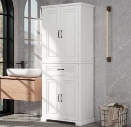 Assembled New Bathroom Cabinet / Kitchen Pantry w/ 1 Drawer and Four Doors Wide Storage Cabinet
