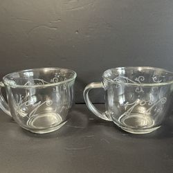 (2) Vintage Starbucks 12 Oz. Coffee Mugs Etched With “Joy” And Decorative Swirls