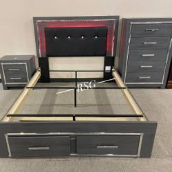 Remote Control Led Lights//Queen/King Size Panel Bed Frame With Storage Drawers Matching Bedroom Furniture Set Available 