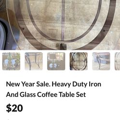 Set Of 2  Heavy Duty Iron And Glass Coffee Table Set