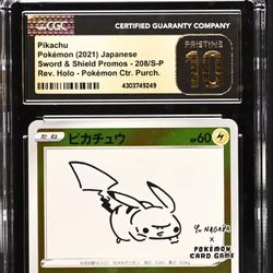 Pokemon CGC 10 PRISTINE Pikachu Yu Nagaba JAPANESE Promo Pokemon Card 208/S-P