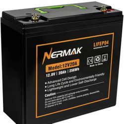 12V 20Ah Lithium LiFePO4 Deep Cycle Battery, 2000+ Cycles Lithium Iron Phosphate Rechargeable Battery for Solar Power, Lighting, Outdoor camping, Powe