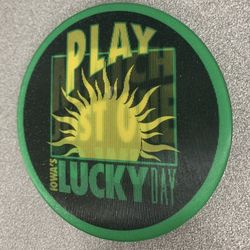 Vintage Iowa Lottery “Iowas Lucky Day” Promo pin-back 3” Circle Button