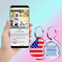 Merry Christmas X’mas OR US FLag Dog Cat Pet QR Code ID Name Tag Scan Engraved New NIB