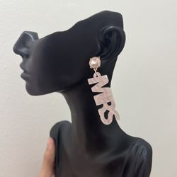 MRS Pink Crystal Blush Resin Mrs. Drop Earrings Just Married Bride to Be