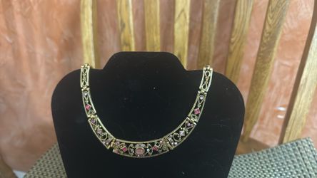 Wide gold plated Choker with pink Rhinestones