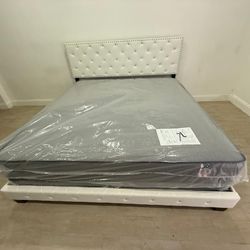 NEW BED FRAME KING SIZE WITH MATTRESS AND BOX SPRING