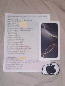 Iphone 16 PRO MAX 256GB FACTORY SEALED FULLY FACTORY UNLOCKED 