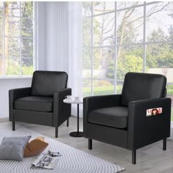Accent Chairs Black Faux Leather – Set of 2 BRAND NEW IN BOX