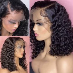 PrePlucked Transparent Deep Wave Frontal Wig Brazilian Lace Wig- 8-16 Inches 