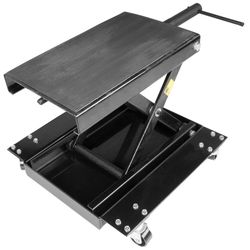 14” H Motorcycle Bike Scissor Jack Lift Wide Stand 1100lbs Hand Crank with Dolly Rack W Wheels