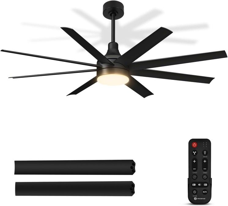 Aigostar 65" Ceiling Fans Lights with Remote, 6 Speed Quiet Ceiling Air Fan Adjustable Dimmable 3 CCT LED Light