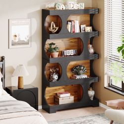 NEW 71" Bookshelf, 4-Tier S-Shaped Bookcase Freestanding Display Shelves