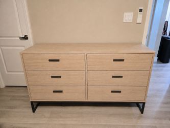 6-Drawer Light Wood Dresser with Metal Legs
