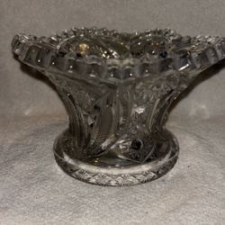 Vintage Clear Cut Glass Sawtooth Edge Bowl~ Candy Dish ~ Candle Holder 